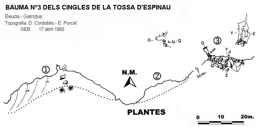 Topografia de CINGLES DE LA TOSSA D'ESPINAU, BAUMA Nº3 DELS