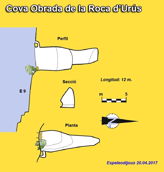 Topografía de ROCA D'URÚS, COVA OBRADA DE LA