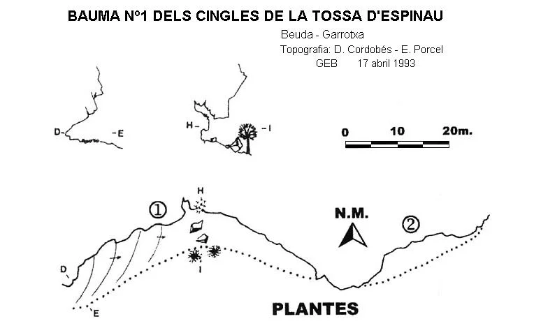 Topografia de CINGLES DE LA TOSSA D'ESPINAU, BAUMA Nº1 DELS